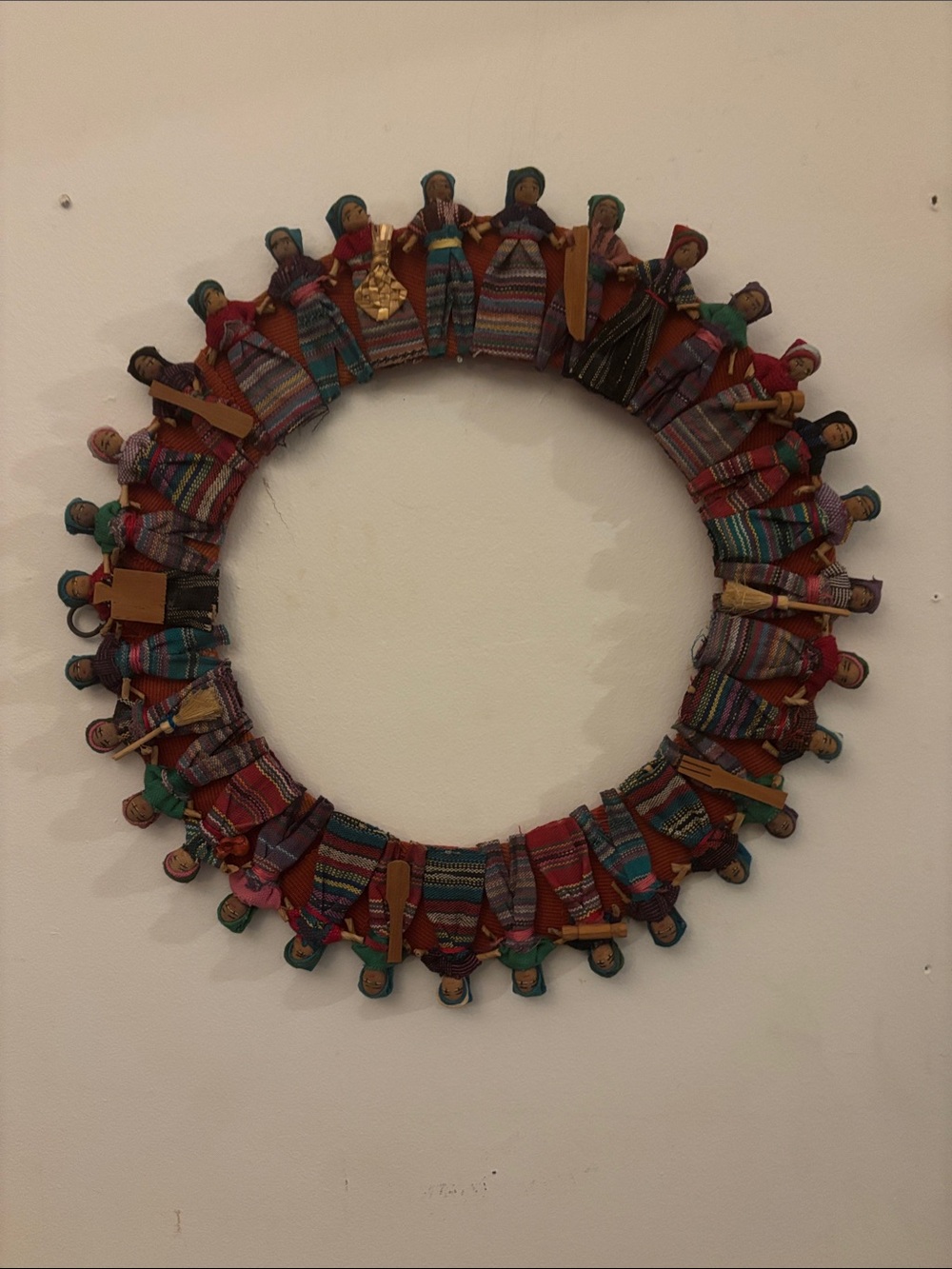 Authentic Vintage UPAVIM Guatemalan Worry Doll Wreath Handcrafted Mayan Folk Art